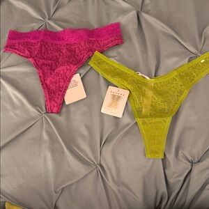 NWT Savage X Fenty Vibrant Pink and Lime Lace Thongs